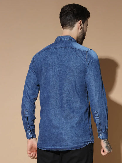 DOUBLE POCKET BLUE DENIM SHIRT