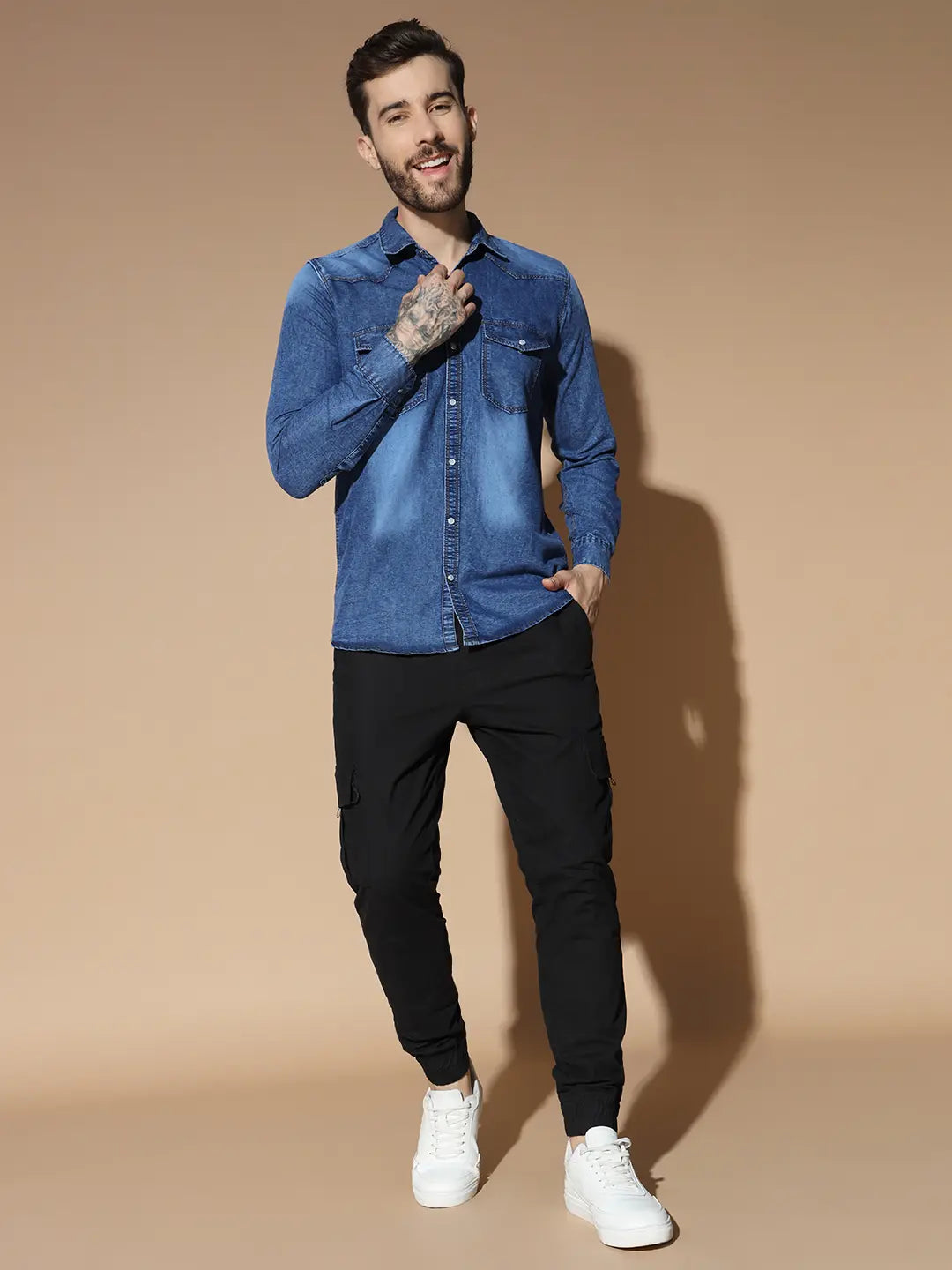 DOUBLE POCKET BLUE DENIM SHIRT