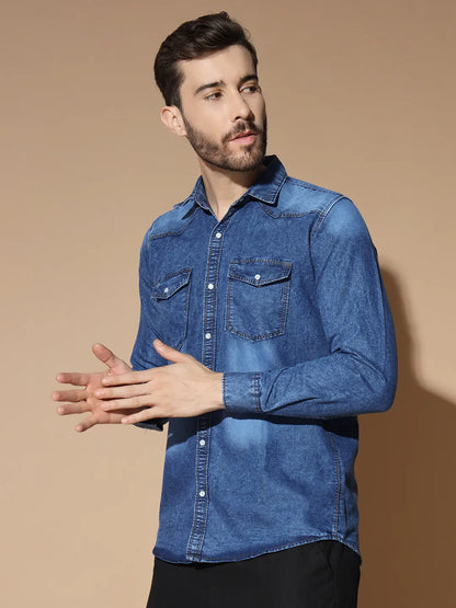 DOUBLE POCKET BLUE DENIM SHIRT