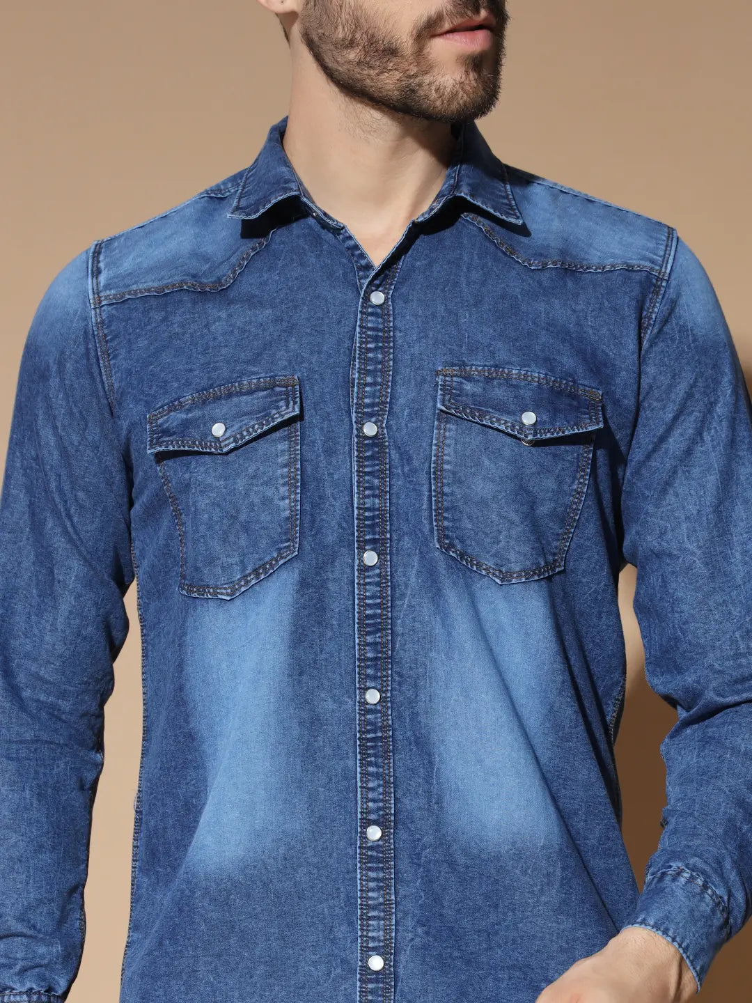 DOUBLE POCKET BLUE DENIM SHIRT