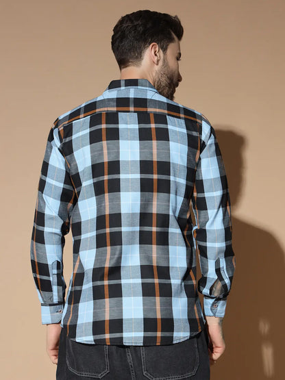 DOUBLE POCKET NEW STYLISH BLUE CHECK SHIRT