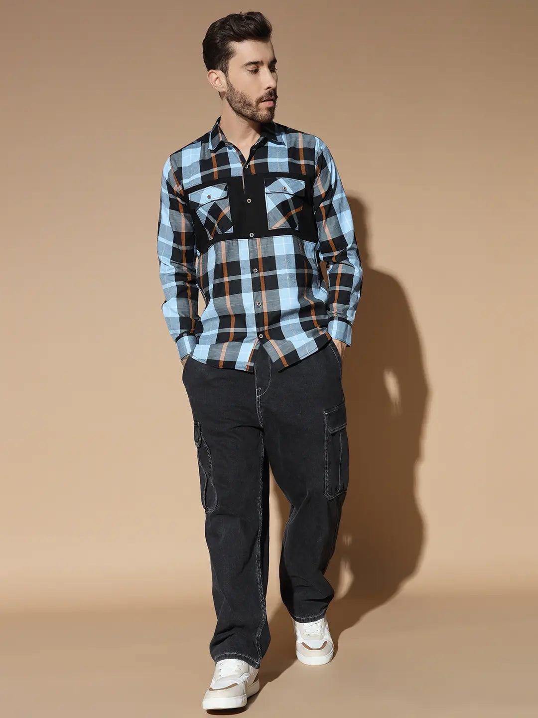 DOUBLE POCKET NEW STYLISH BLUE CHECK SHIRT