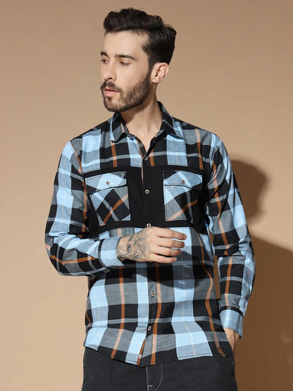DOUBLE POCKET NEW STYLISH BLUE CHECK SHIRT