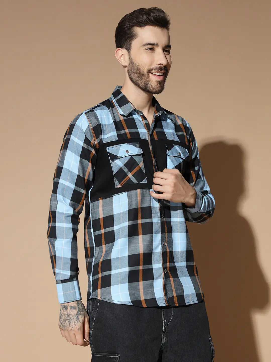 DOUBLE POCKET NEW STYLISH BLUE CHECK SHIRT