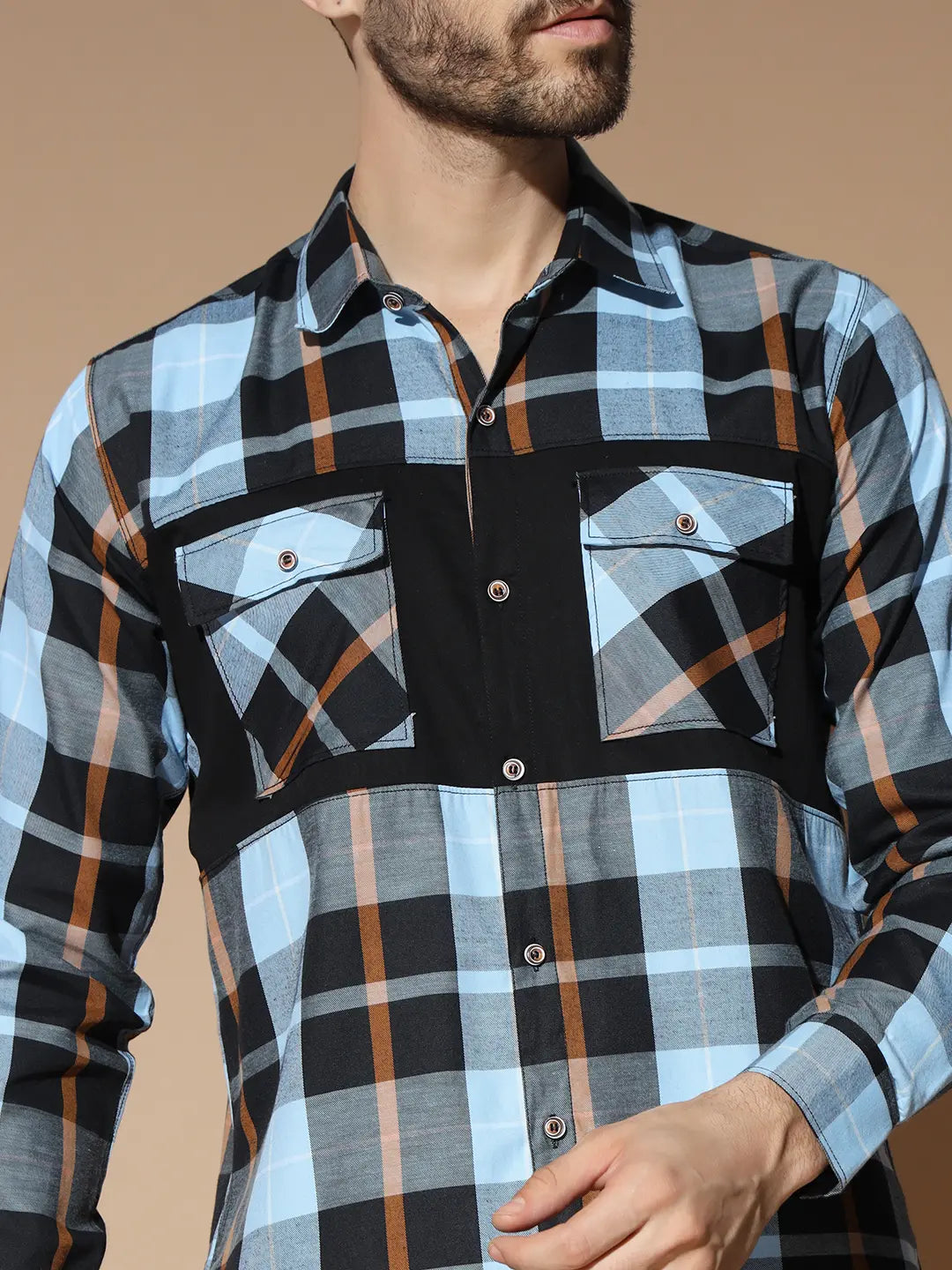 DOUBLE POCKET NEW STYLISH BLUE CHECK SHIRT