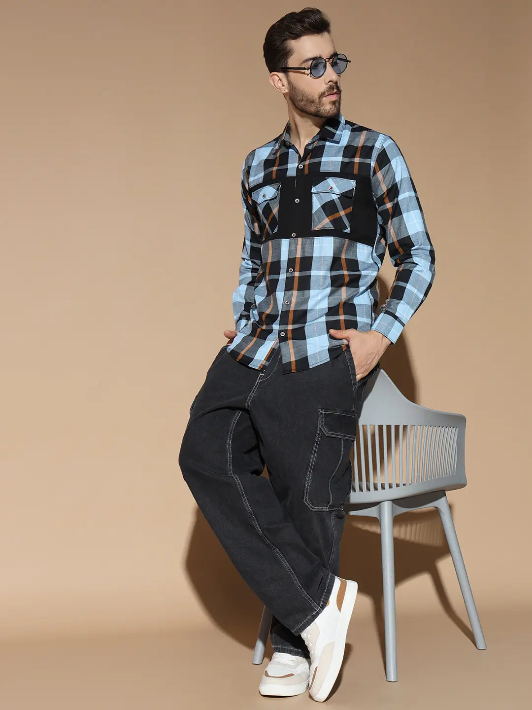 DOUBLE POCKET NEW STYLISH BLUE CHECK SHIRT