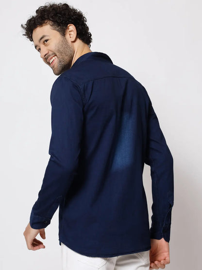 DOUBLE POCKET NAVY BLUE INDIGO DENIM SHIRT