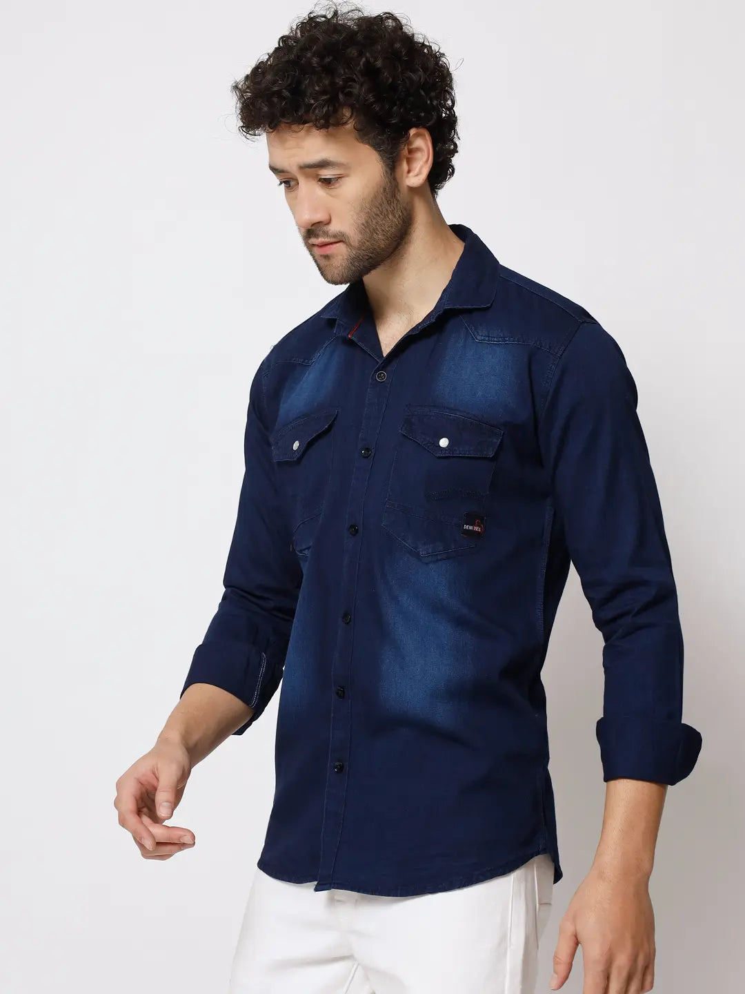 DOUBLE POCKET NAVY BLUE INDIGO DENIM SHIRT