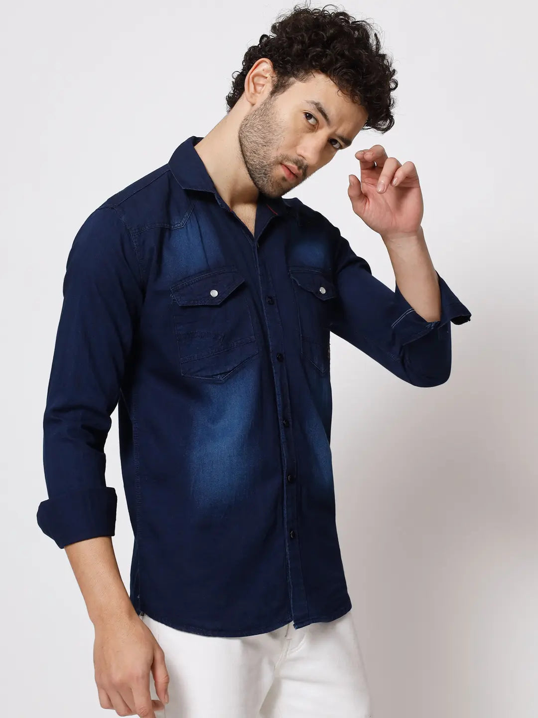 DOUBLE POCKET NAVY BLUE INDIGO DENIM SHIRT