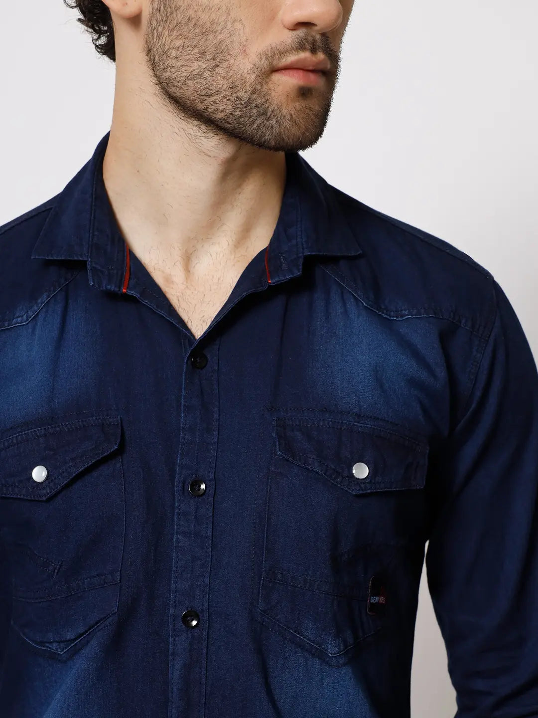 DOUBLE POCKET NAVY BLUE INDIGO DENIM SHIRT