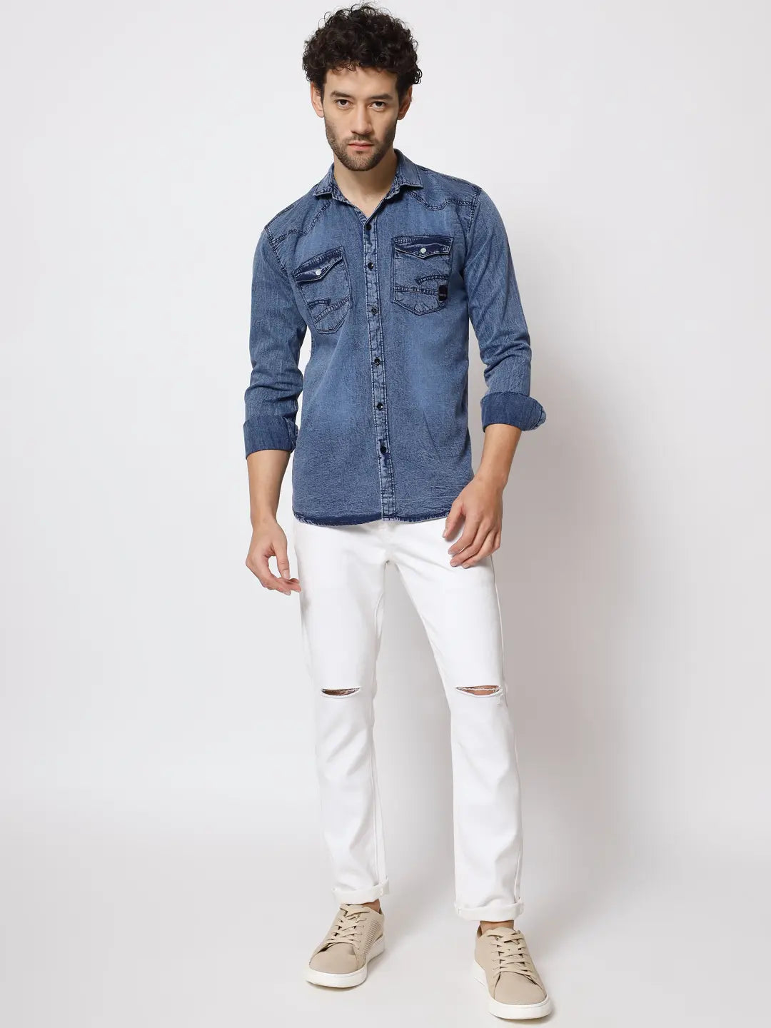 DOUBLE POCKET ACID BLUE INDIGO DENIM SHIRT