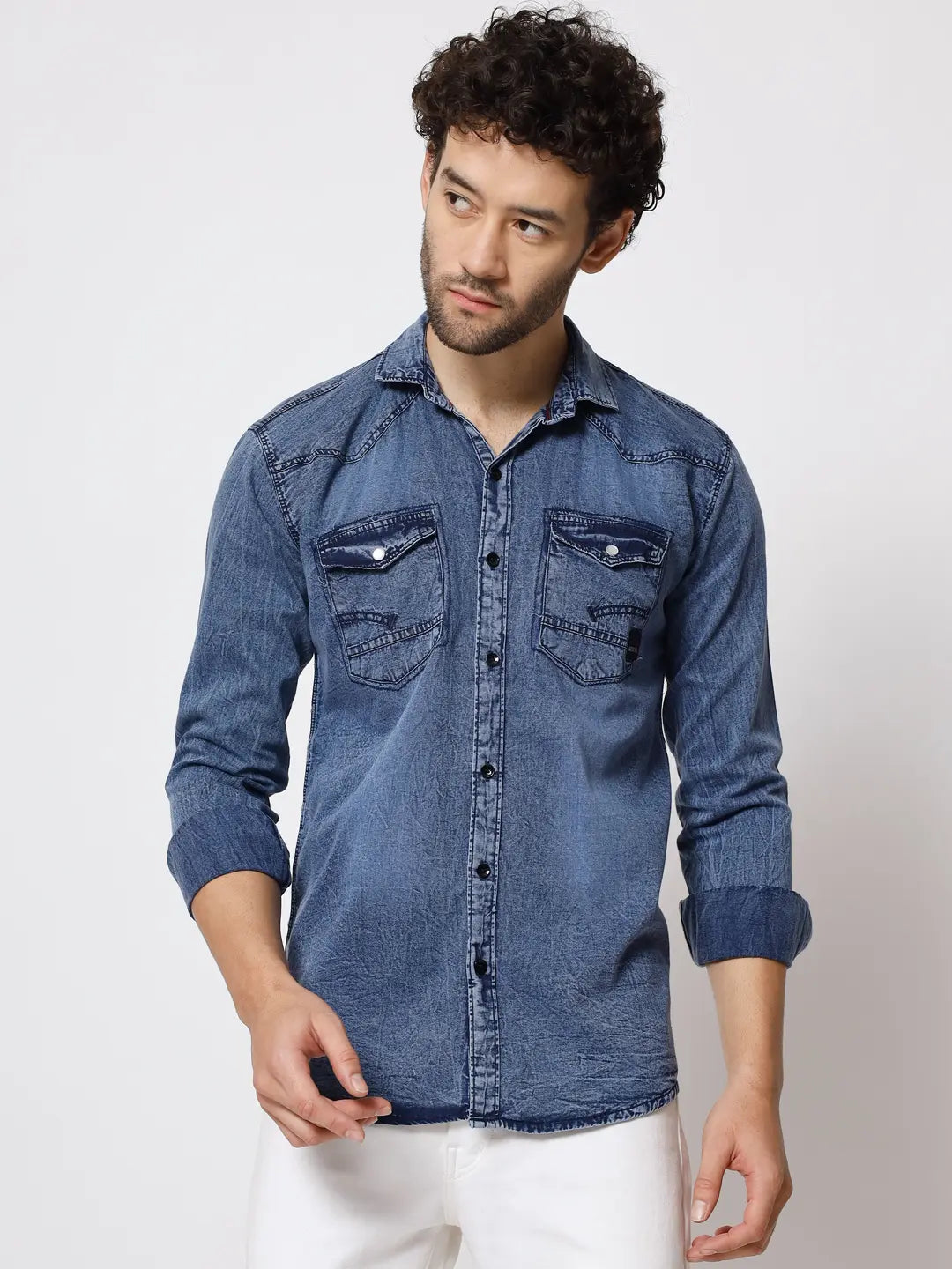 DOUBLE POCKET ACID BLUE INDIGO DENIM SHIRT