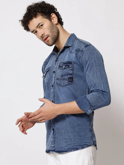 DOUBLE POCKET ACID BLUE INDIGO DENIM SHIRT