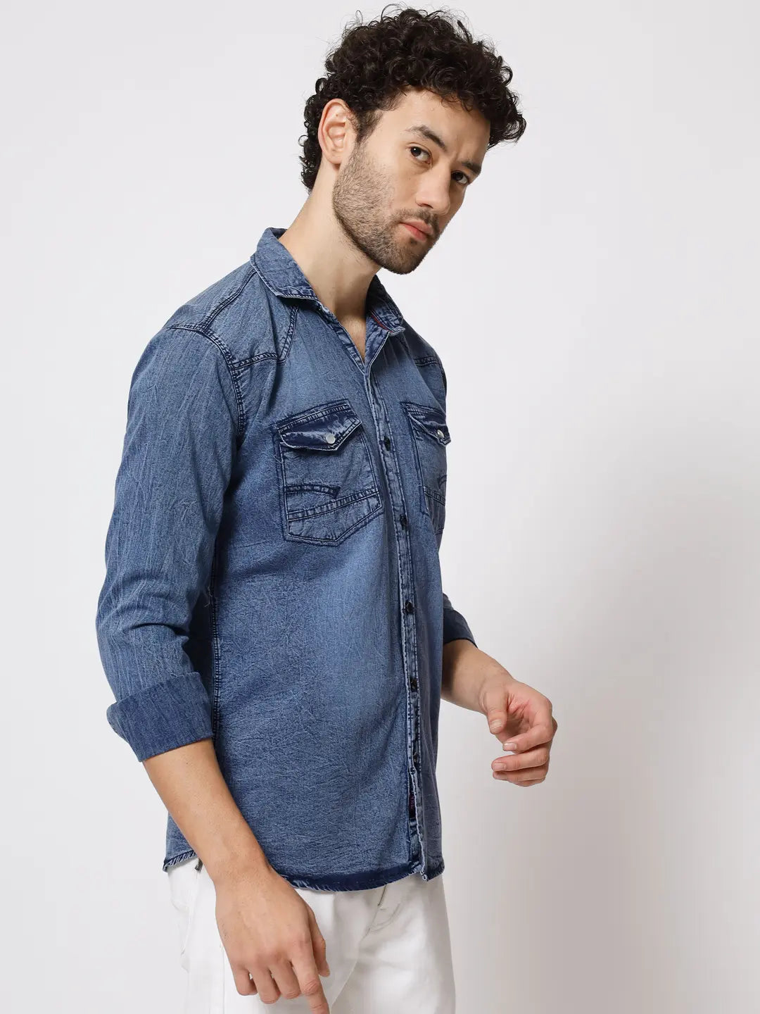 DOUBLE POCKET ACID BLUE INDIGO DENIM SHIRT