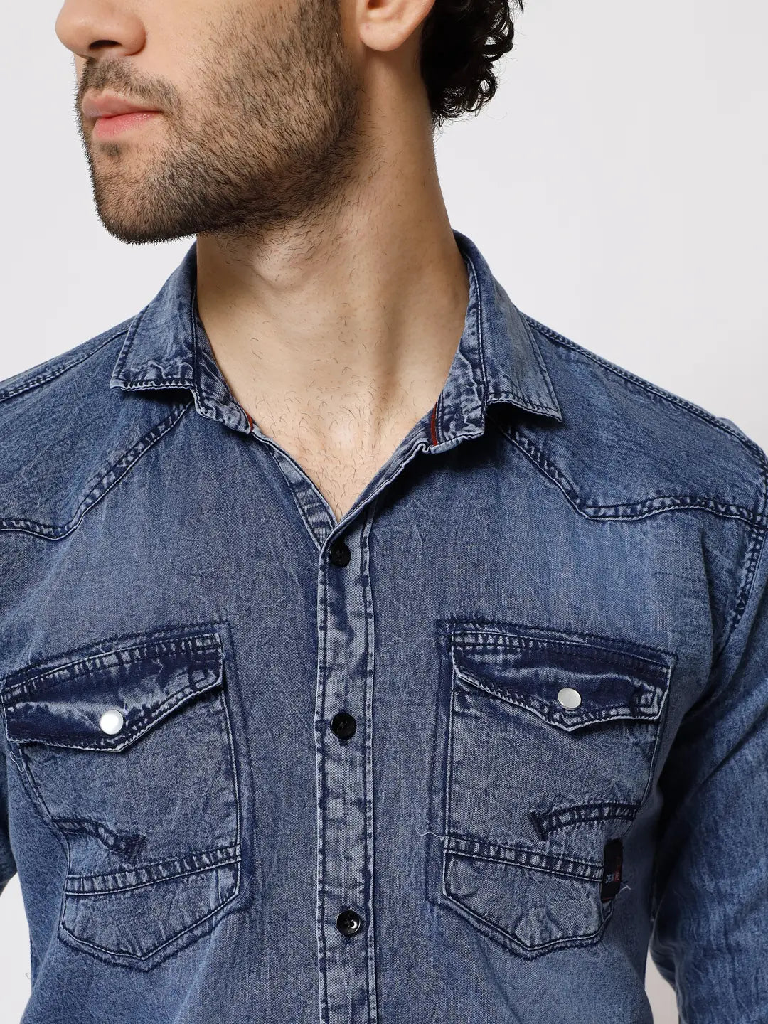 DOUBLE POCKET ACID BLUE INDIGO DENIM SHIRT