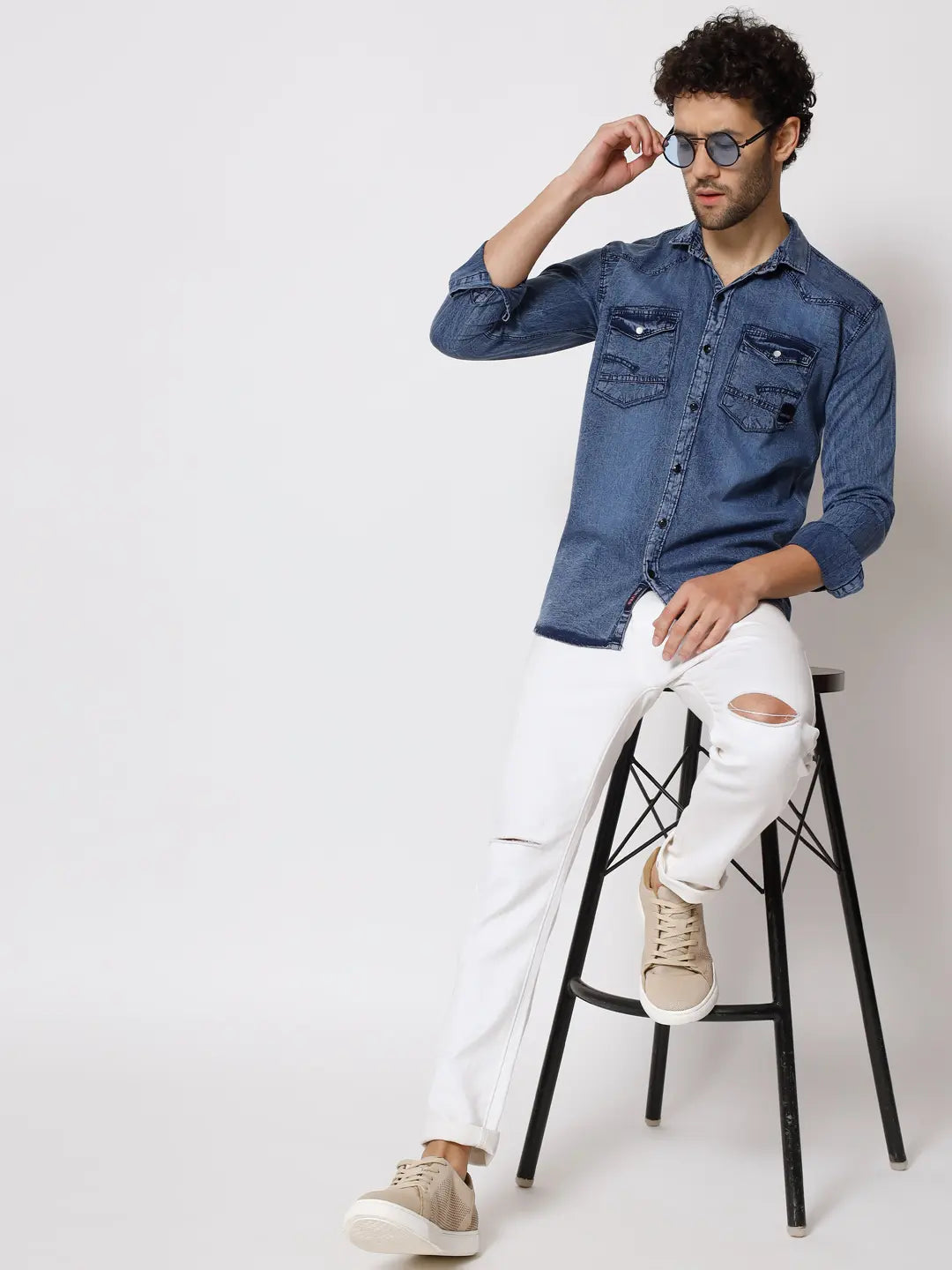 DOUBLE POCKET ACID BLUE INDIGO DENIM SHIRT