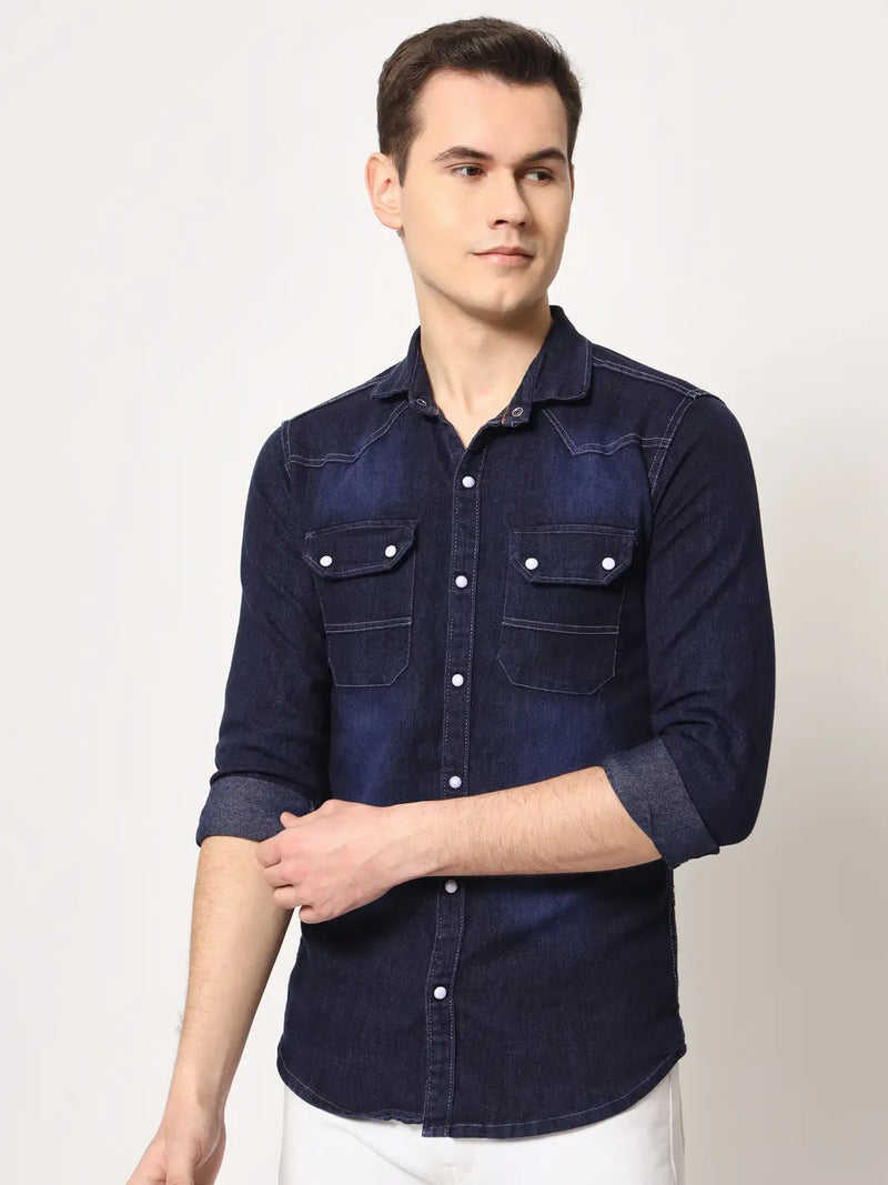 DOUBLE POCKET BLUE DENIM SHIRT