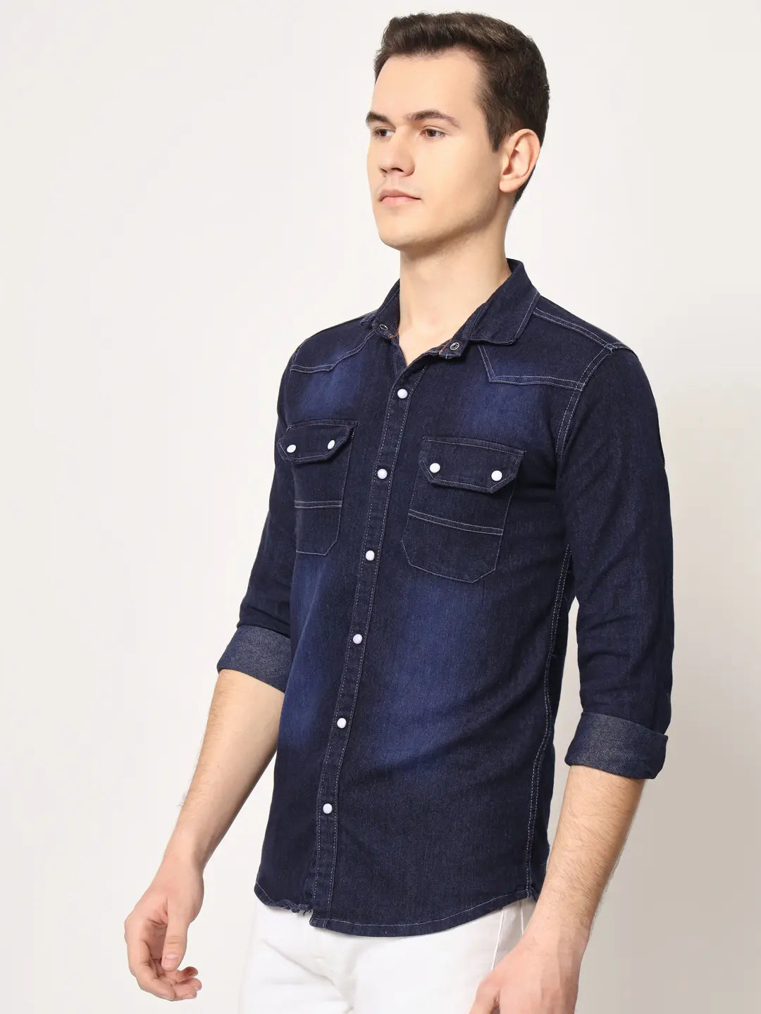 DOUBLE POCKET BLUE DENIM SHIRT