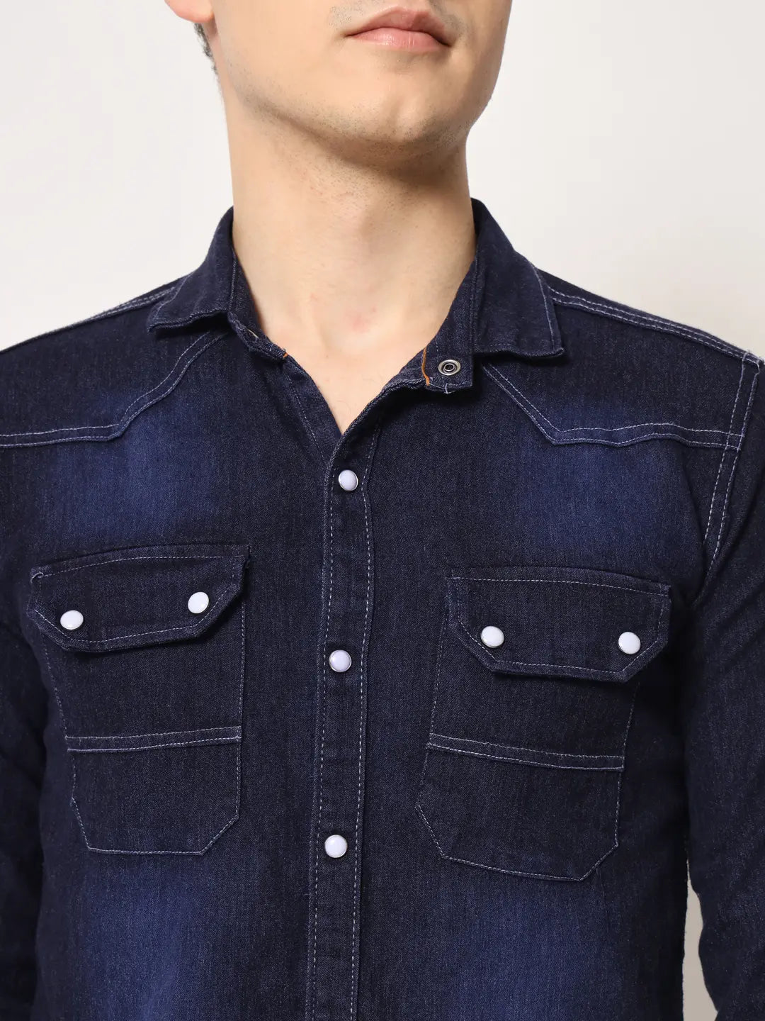 DOUBLE POCKET BLUE DENIM SHIRT