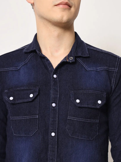 DOUBLE POCKET BLUE DENIM SHIRT