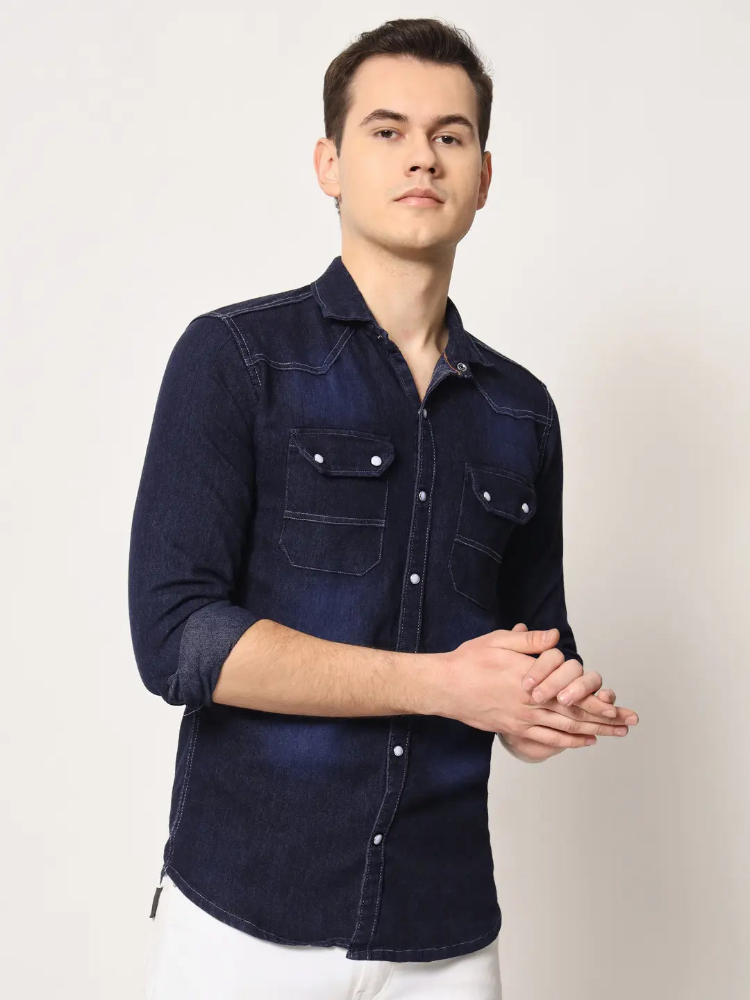 DOUBLE POCKET BLUE DENIM SHIRT