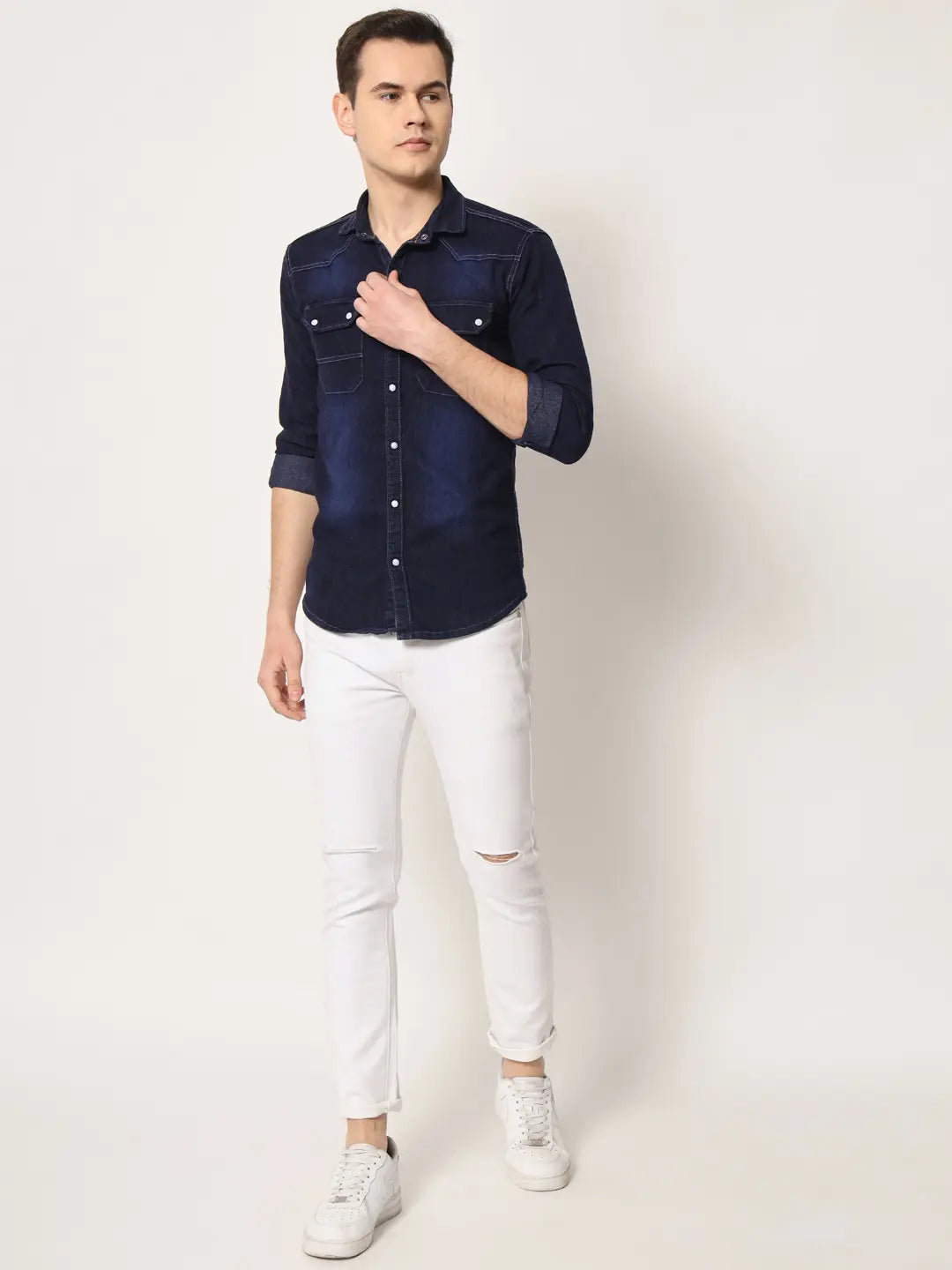 DOUBLE POCKET BLUE DENIM SHIRT