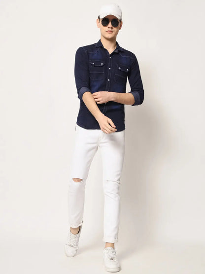 DOUBLE POCKET BLUE DENIM SHIRT
