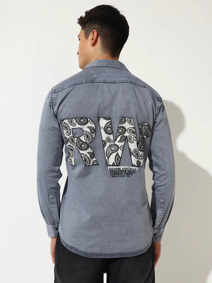 DOUBLE POCKET BACK PRINTED GREY RFD CARGO SHIRT