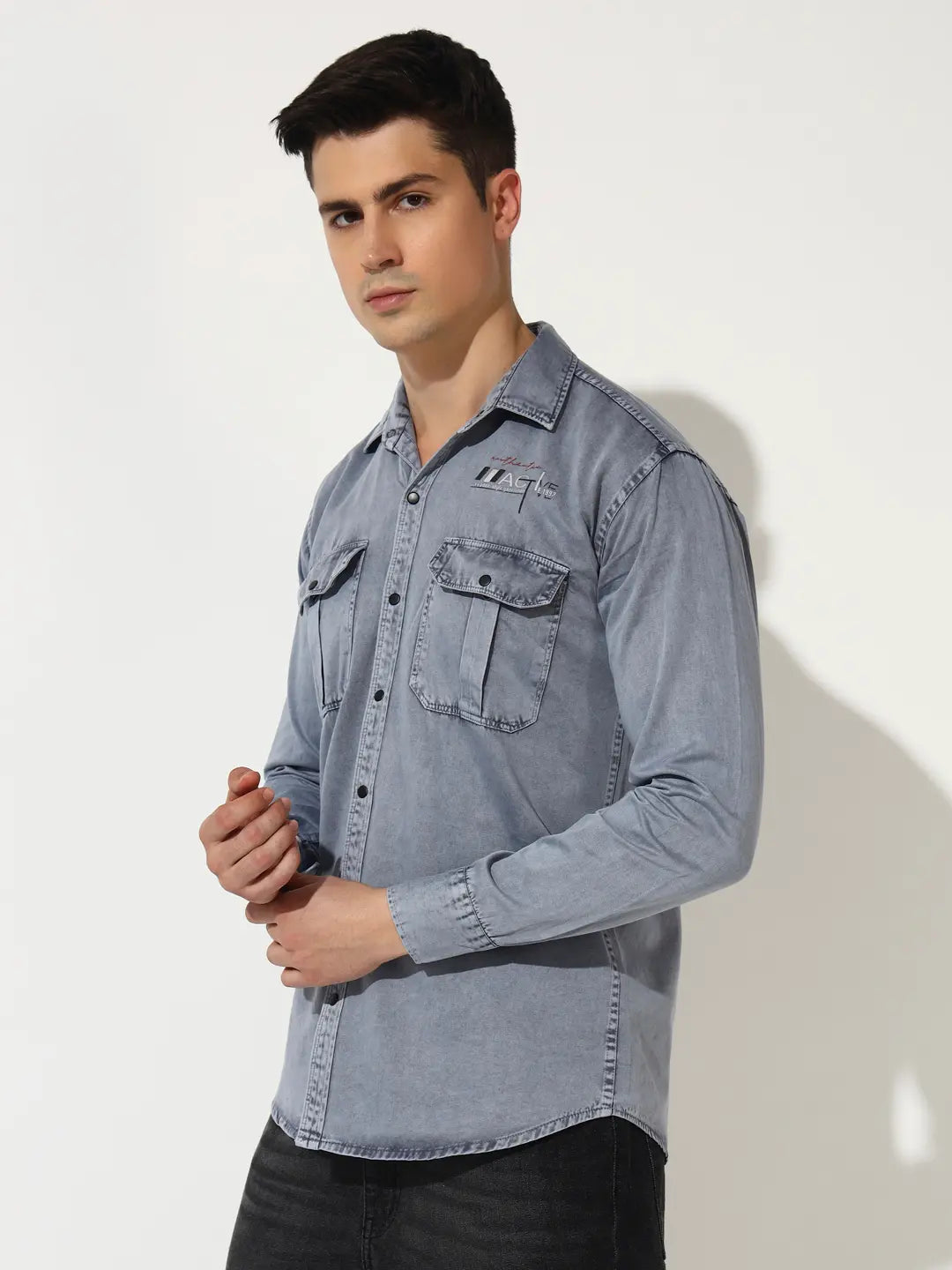 DOUBLE POCKET BACK PRINTED GREY RFD CARGO SHIRT