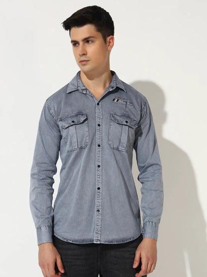 DOUBLE POCKET BACK PRINTED GREY RFD CARGO SHIRT