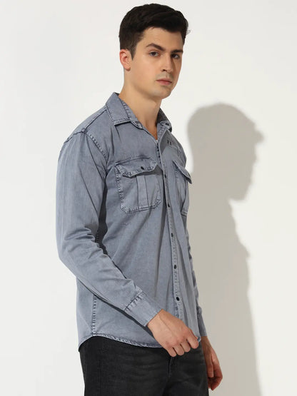 DOUBLE POCKET BACK PRINTED GREY RFD CARGO SHIRT