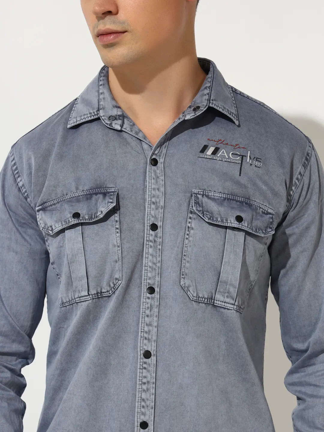 DOUBLE POCKET BACK PRINTED GREY RFD CARGO SHIRT