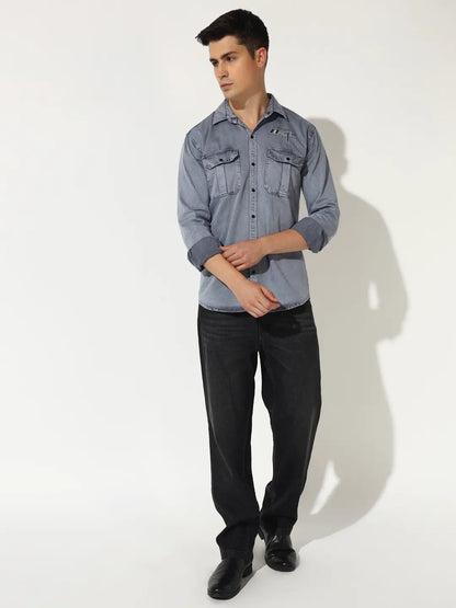 DOUBLE POCKET BACK PRINTED GREY RFD CARGO SHIRT