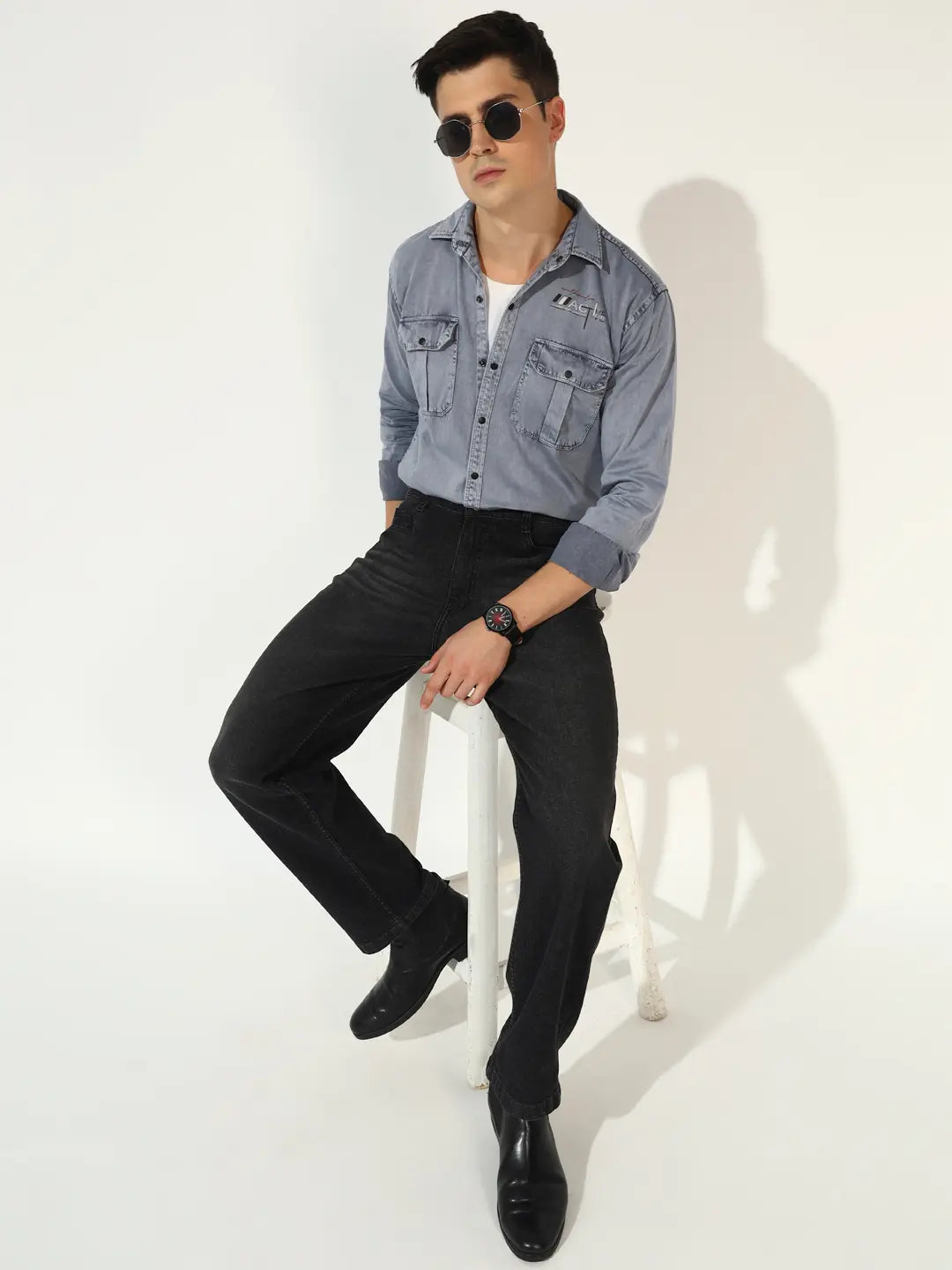 DOUBLE POCKET BACK PRINTED GREY RFD CARGO SHIRT