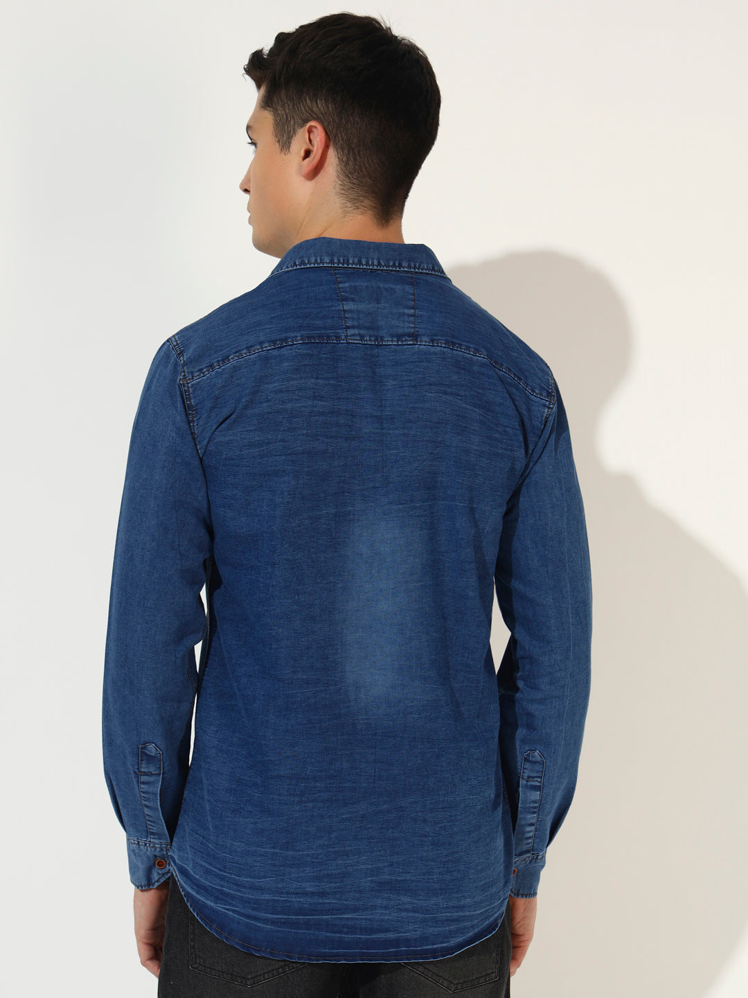SINGLE POCKET ACID WASHED SILKY DENIM SHIRT