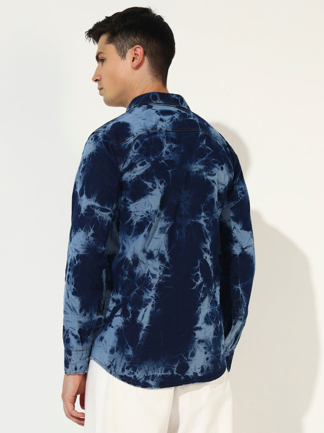 CLOUDBURST DARK BLUE DOUBLE POCKET DENIM SHIRT FOR MEN