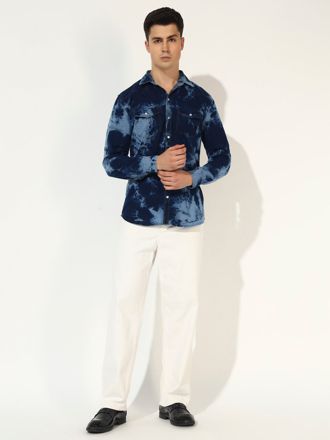 CLOUDBURST DARK BLUE DOUBLE POCKET DENIM SHIRT FOR MEN