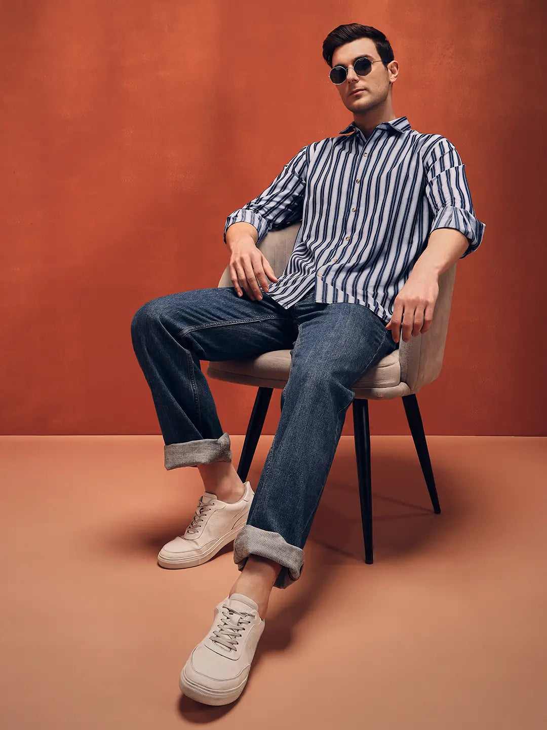Men's White Stripes Indigo Denim Shirt