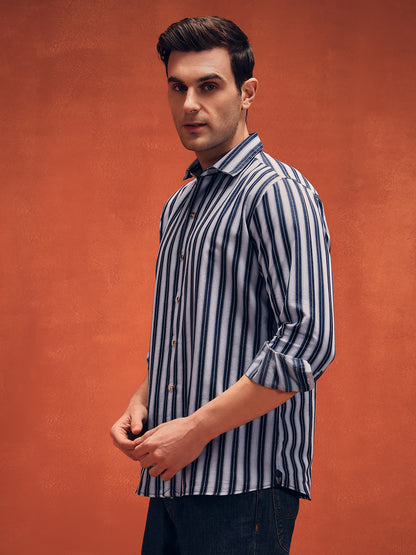 Men's White Stripes Indigo Denim Shirt