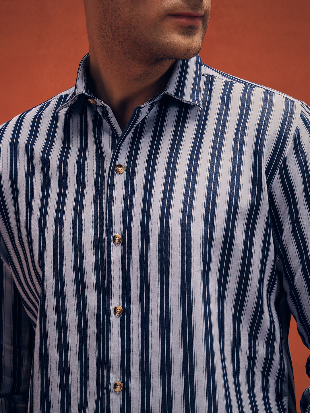 Men's White Stripes Indigo Denim Shirt