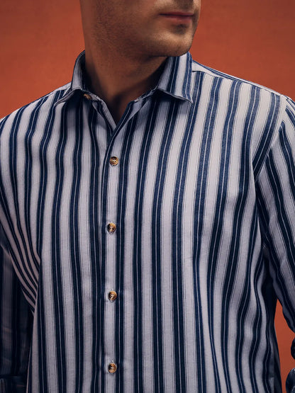 Men's White Stripes Indigo Denim Shirt