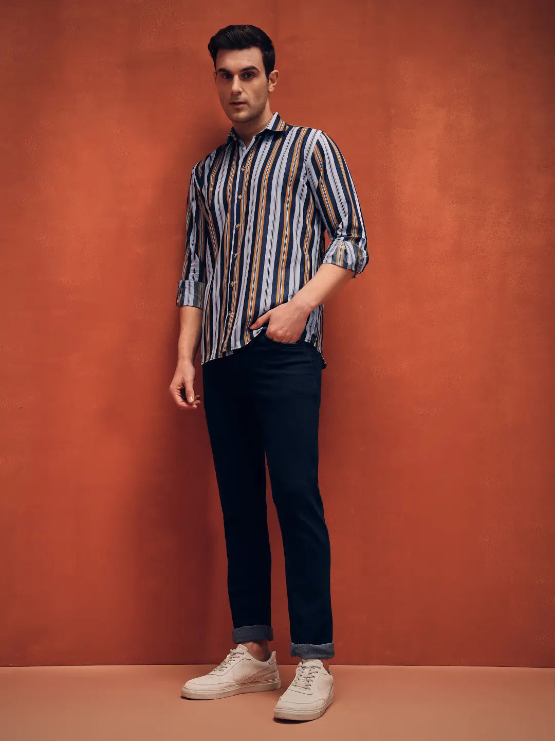 Men's Stripes yellow Denim Shirt