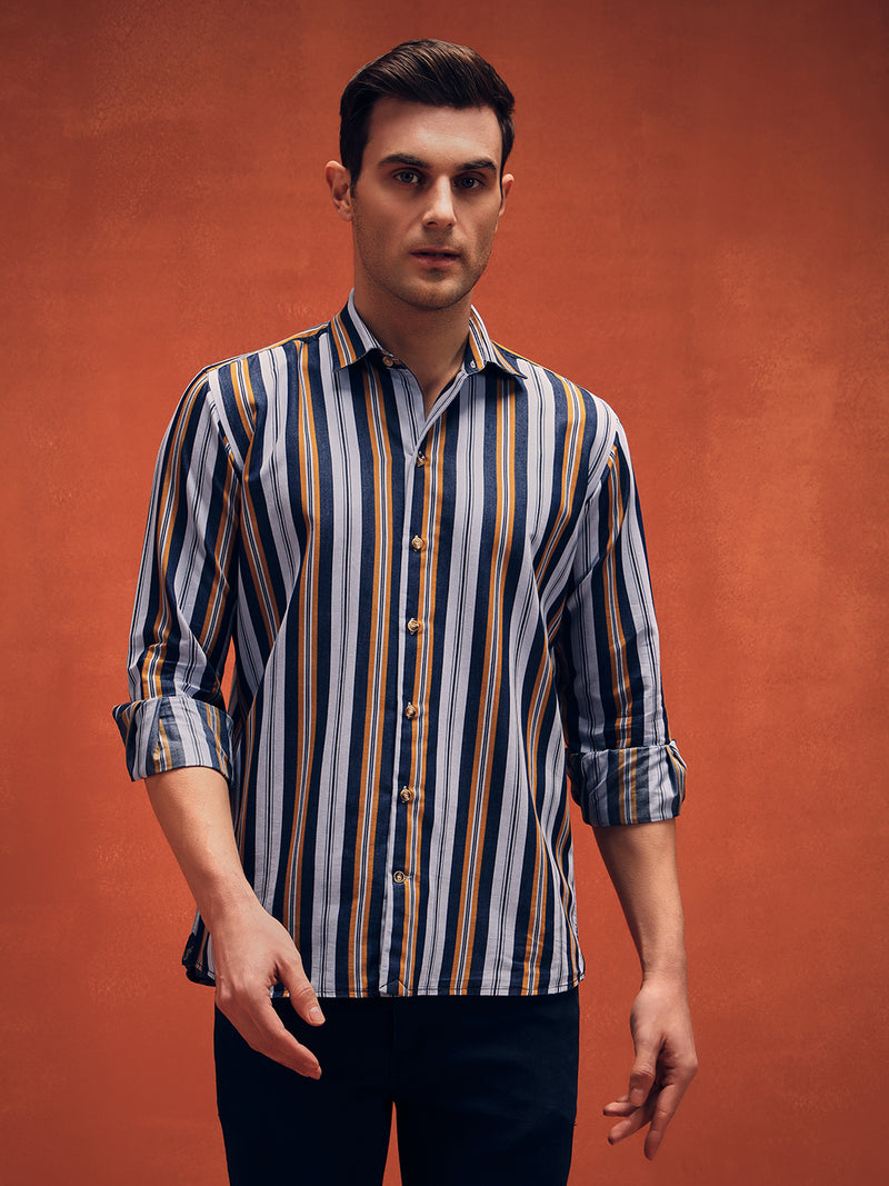 Men's Stripes yellow Denim Shirt