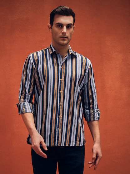 Men's Stripes yellow Denim Shirt