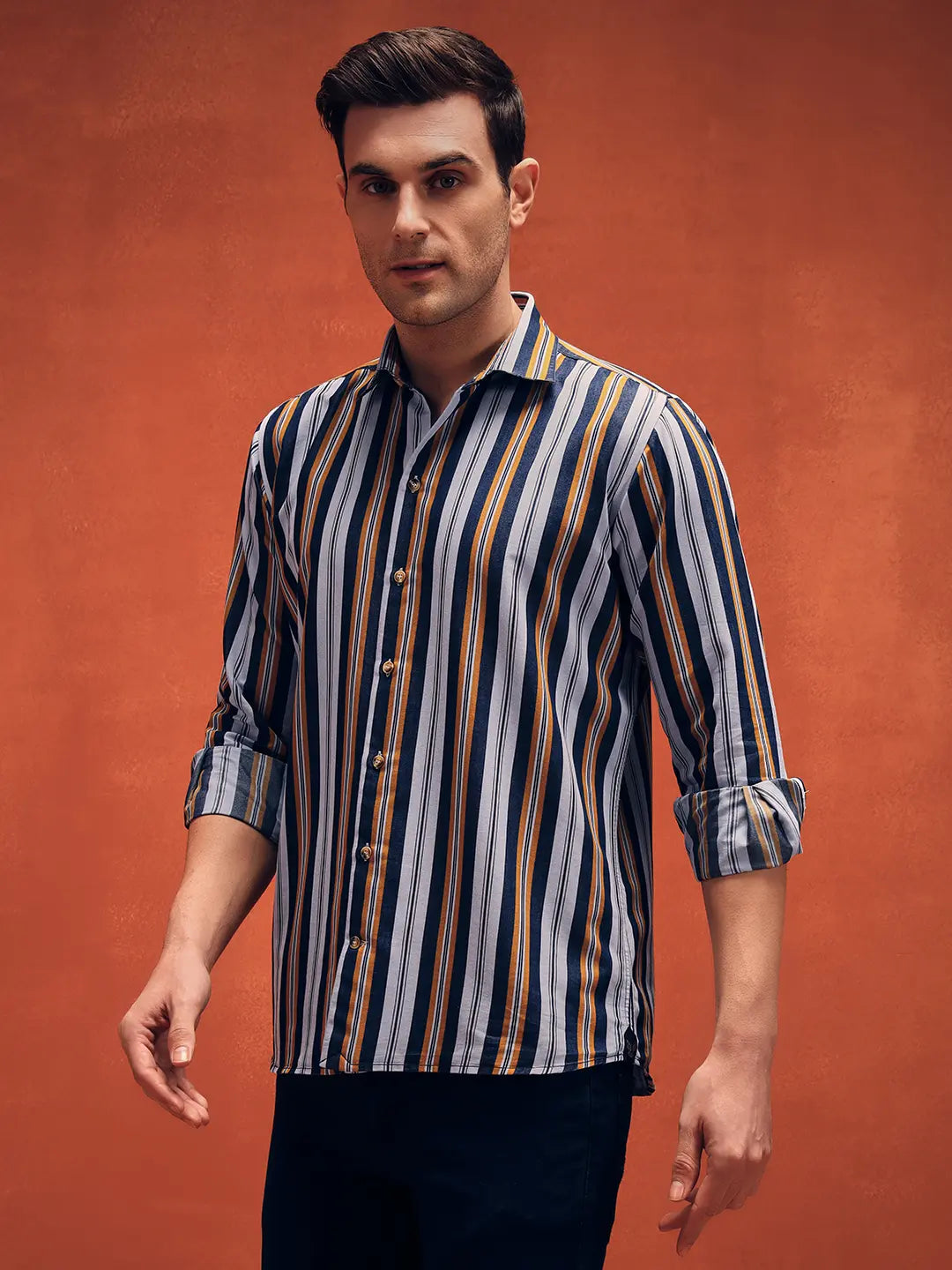 Men's Stripes yellow Denim Shirt