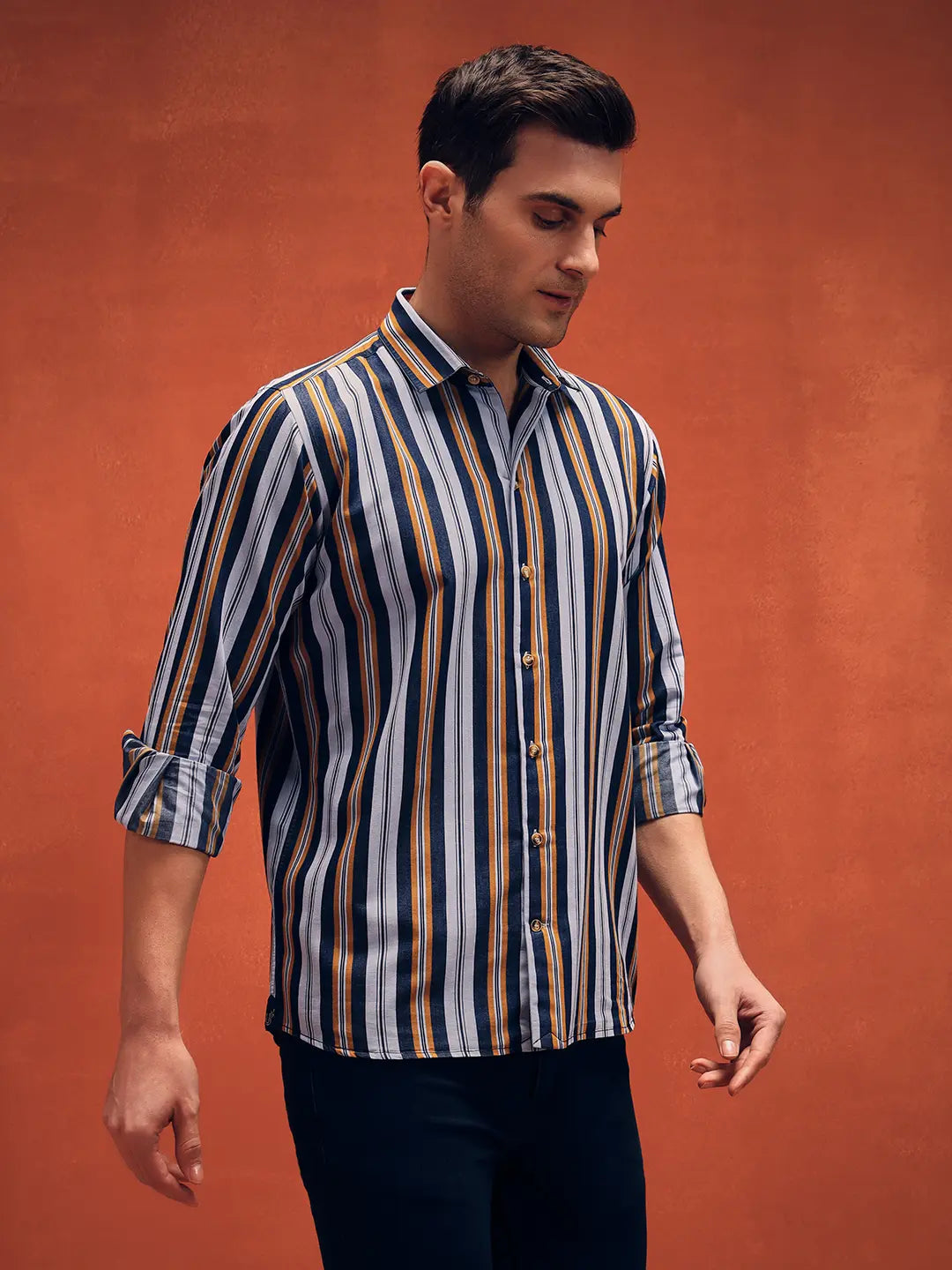 Men's Stripes yellow Denim Shirt