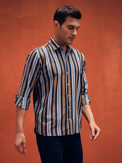 Men's Stripes yellow Denim Shirt