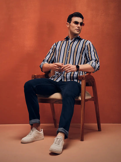 Men's Stripes yellow Denim Shirt