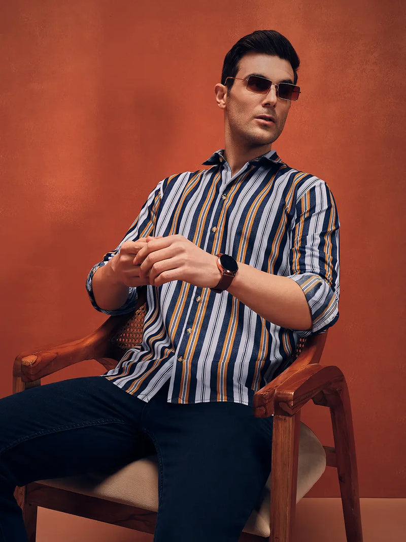 Men's Stripes yellow Denim Shirt