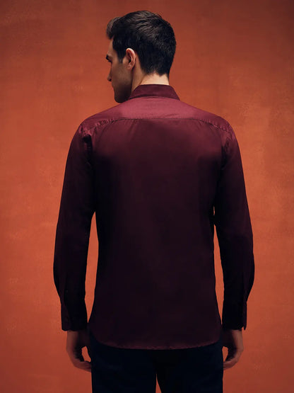 Butterfly Embroidery Maroon Shirt For Mens